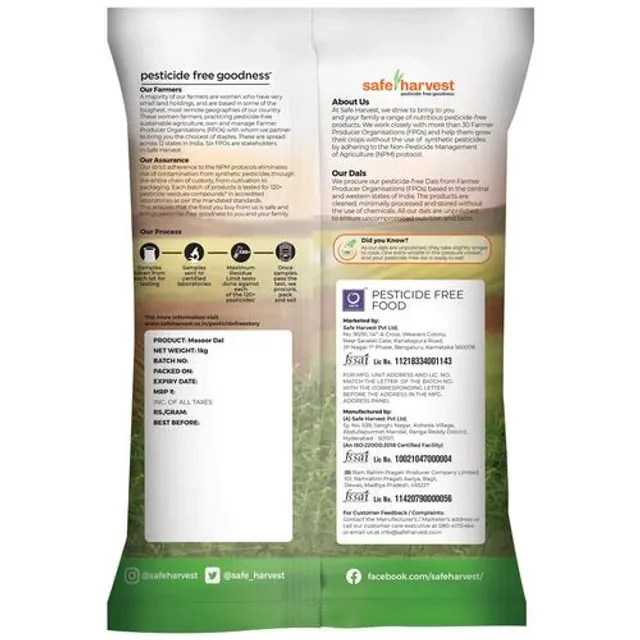 Safe Harvest Masoor Dal - High In Protein, Earthy, Nutty Taste, Pesticide Free, 1 kg-2.webp